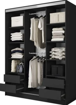 Zestawy Mebli Do Przedpokoju|Szafy Do Przedpokoju>BROMARKT Czarna szafa przesuwna z lustrem 160 cm BEST półki drążki czarny