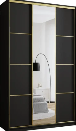 Szafy Trzydrzwiowe|Szafy Do Przedpokoju>BROMARKT Czarna szafa przesuwna z lustrem 150 cm GOLD NEW MAX czarny