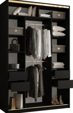 Szafy Trzydrzwiowe|Szafy Do Przedpokoju>BROMARKT Czarna szafa przesuwna z lustrem 150 cm GOLD NEW MAX czarny