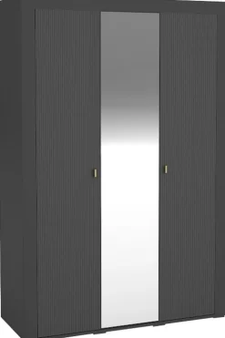 Zestawy Mebli Do Sypialni|Zestawy Mebli Do Salonu>DOLMAR Czarna szafa trzydrzwiowa 137 cm z półkami i drążkiem MISTY czarny