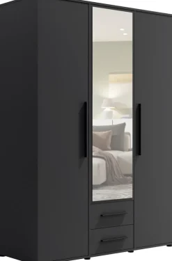 Zestawy Mebli Do Sypialni|Szafy Trzydrzwiowe>GiB Meble Czarna szafa trzydrzwiowa z lustrem 150 cm do sypialni MAXIDO czarny