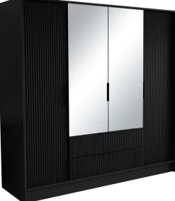 Szafy Otwierane|Szafy Z Lustrem>Arton Czarna szafa uchylna 200 cm do sypialni z półkami NEXUS czarny