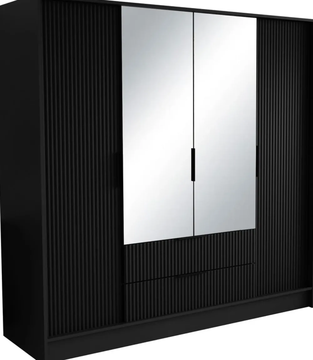 Szafy Otwierane|Szafy Z Lustrem>Arton Czarna szafa uchylna 200 cm do sypialni z półkami NEXUS czarny