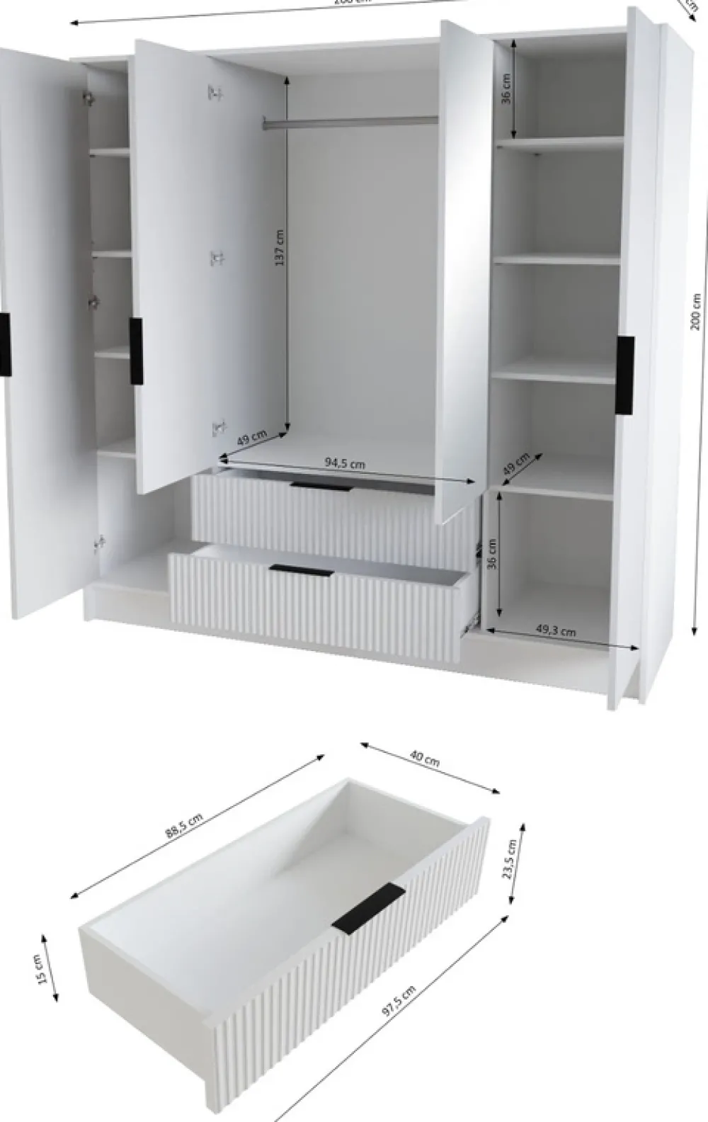 Szafy Otwierane|Szafy Z Lustrem>Arton Czarna szafa uchylna 200 cm do sypialni z półkami NEXUS czarny