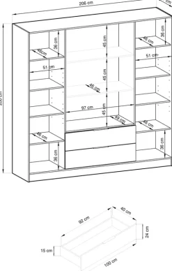 Szafy Młodzieżowe|Szafy Otwierane></noscript>PIASKI Czarna szafa uchylna z witryną 206 cm do sypialni KAMIS czarny