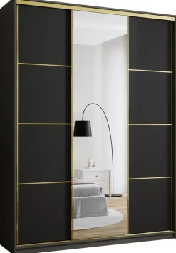 Szafy Trzydrzwiowe|Szafy Do Przedpokoju>BROMARKT Czarna szafa z lustrem i szufladami 180 cm GOLD NEW MAX czarny