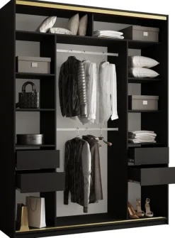 Szafy Trzydrzwiowe|Szafy Do Przedpokoju>BROMARKT Czarna szafa z lustrem i szufladami 180 cm GOLD NEW MAX czarny
