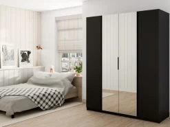 Szafy Młodzieżowe|Szafy Otwierane></noscript>Lempert Czarna szafa z lustrem i półkami 200 cm KARAT czarny