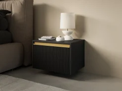 Szafki Nocne></noscript>PIASKI Czarna szafka nocna 54 cm z szufladą do sypialni RAVO czarny