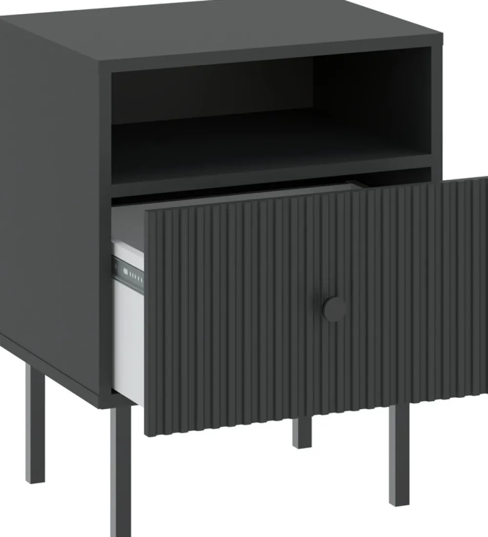 Zestawy Mebli Do Salonu|Szafki Nocne>INTER MEBLE Czarna szafka nocna do sypialni z szufladą VALTEO czarny