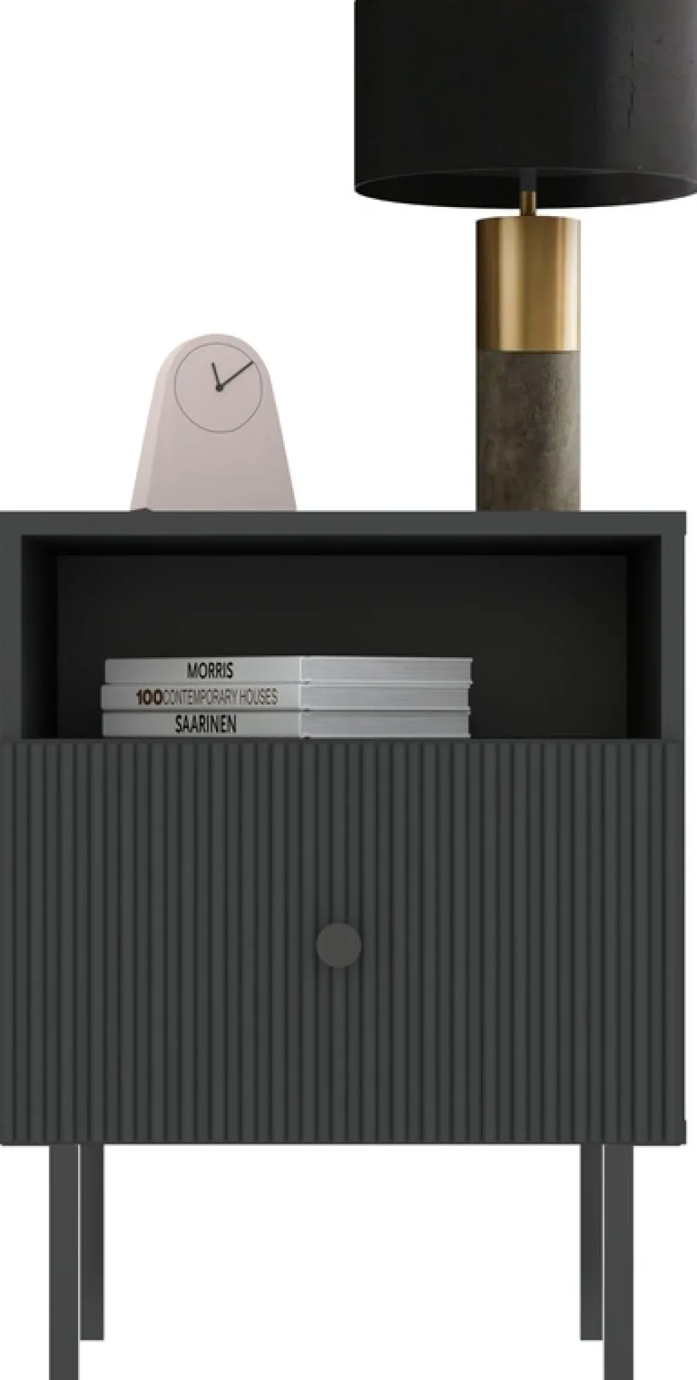 Zestawy Mebli Do Salonu|Szafki Nocne>INTER MEBLE Czarna szafka nocna do sypialni z szufladą VALTEO czarny