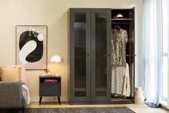 Meble Dla Dzieci|Zestawy Mebli Do Salonu></noscript>INTER MEBLE Czarna szafka nocna z szufladą na nóżkach BELLUNO antracyt