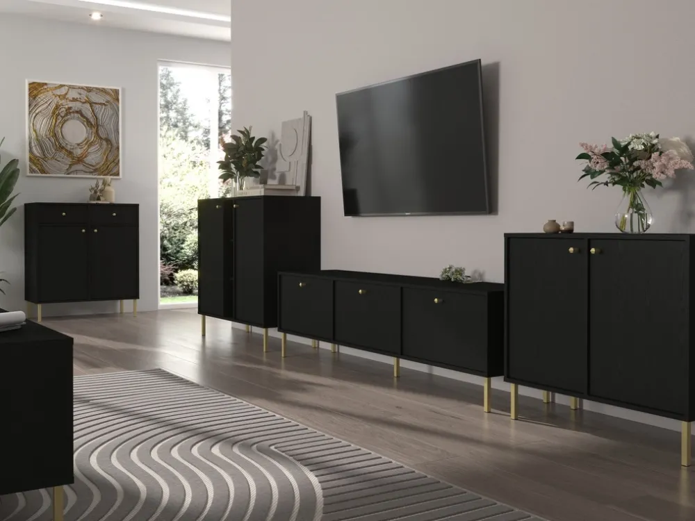 Zestawy Mebli Do Salonu|Szafki Rtv>Lempert Czarna szafka pod telewizor 180 cm RTV 180 cm TOKEN