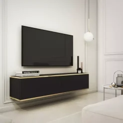 Zestawy Mebli Do Salonu|Szafki Rtv>PIASKI Czarna szafka RTV 135 cm ORVIETO