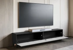 Szafki Rtv>BRATEX Czarna szafka RTV 190 cm pod telewizor do salonu PUNES czarny