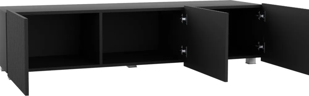 Szafki Rtv>GiB Meble Czarna szafka RTV 150 cm z ryflowanymi frontami KORDIS czarny