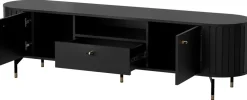 Zestawy Mebli Do Salonu|Szafki Rtv>DOLMAR Czarna szafka RTV do salonu z zaokrąglonymi boczkami 180 cm ZELDA czarny