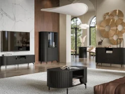 Zestawy Mebli Do Salonu|Szafki Rtv></noscript>DOLMAR Czarna szafka RTV do salonu z zaokrąglonymi boczkami 180 cm ZELDA czarny