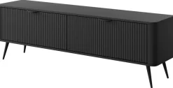 Szafki Rtv>LASKI Czarna szafka RTV na nóżkach 163 cm do salonu LEONTE nowoczesna czarny