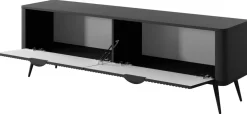 Szafki Rtv>LASKI Czarna szafka RTV na nóżkach 163 cm do salonu LEONTE nowoczesna czarny