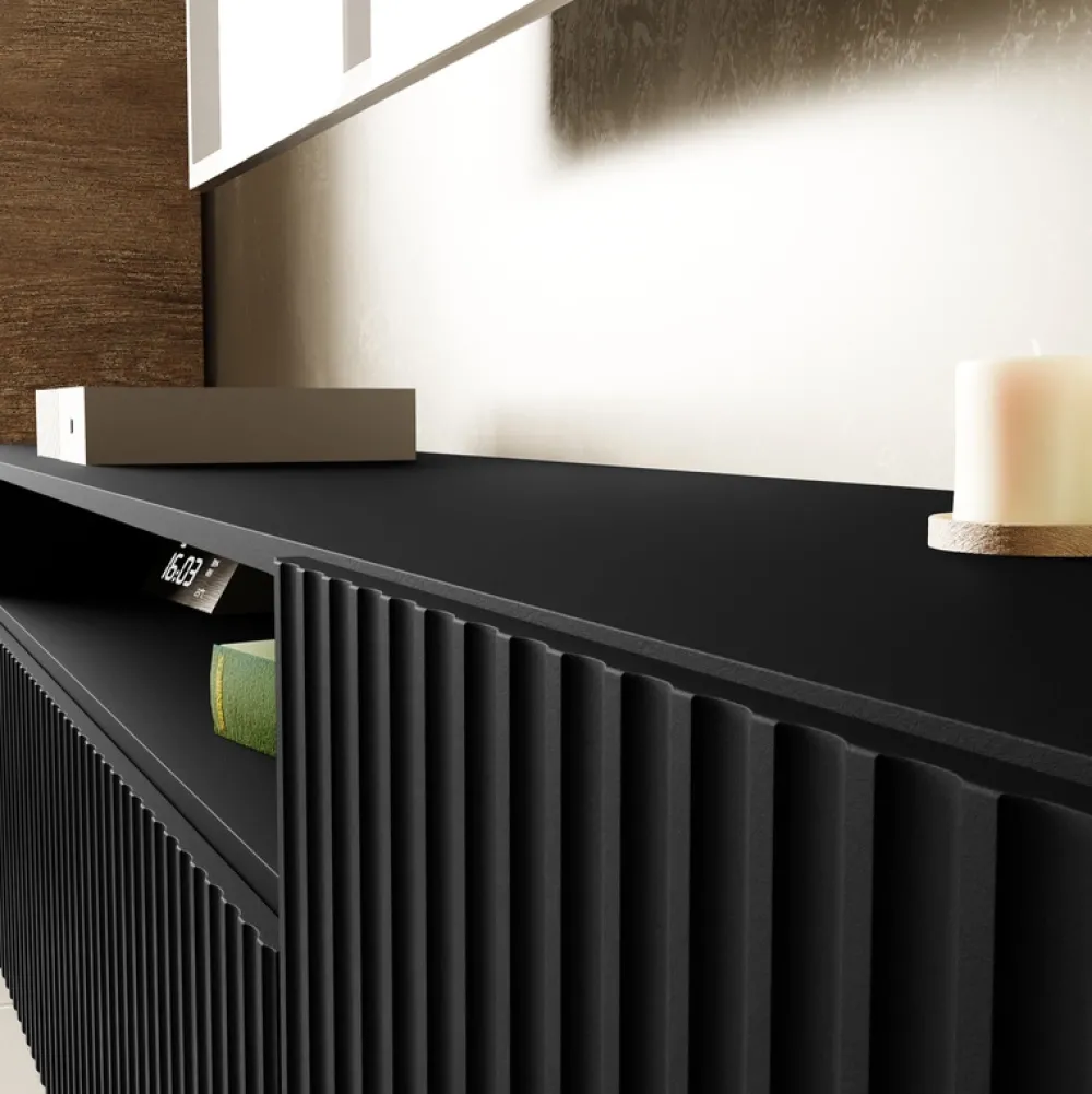 Szafki Rtv>Arton Czarna szafka RTV na nóżkach 200 cm nowoczesna TAVIO do salonu czarny