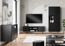 Zestawy Mebli Do Salonu|Szafki Rtv></noscript>GiB Meble Czarna szafka RTV ryflowana w stylu nowoczesnym 150 cm NAMASTE