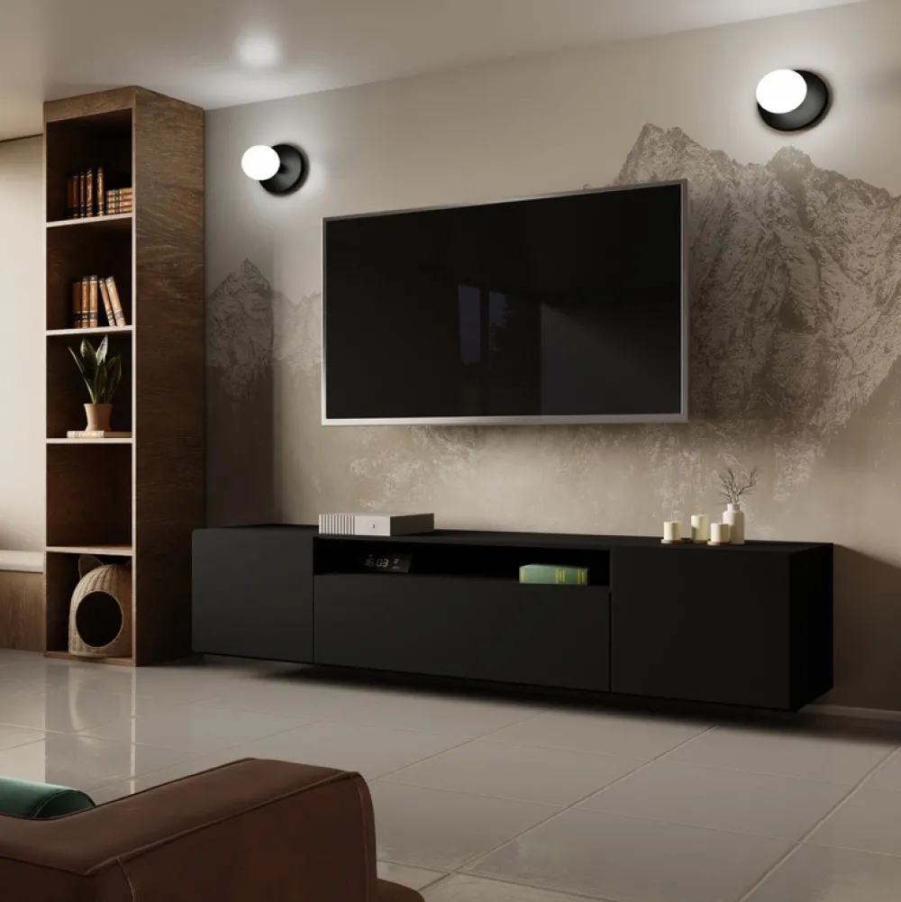 Szafki Rtv>Arton Czarna szafka RTV wisząca 200 cm nowoczesna LANTOS do salonu czarny