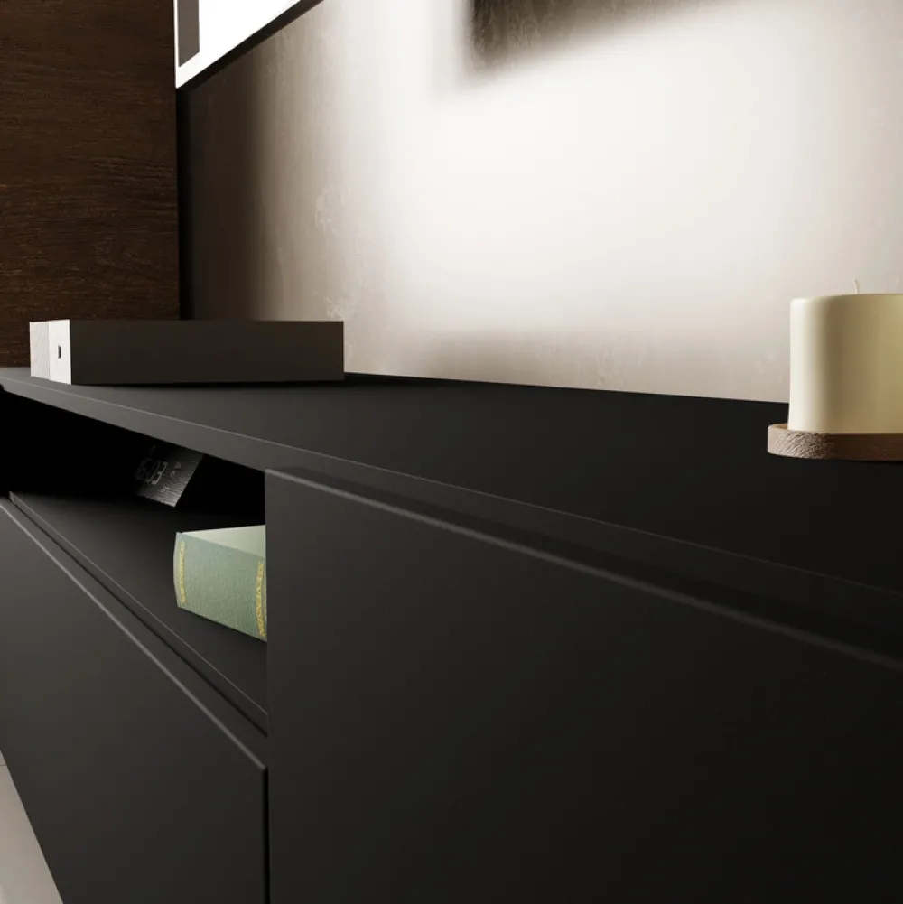 Szafki Rtv>Arton Czarna szafka RTV wisząca 200 cm nowoczesna LANTOS do salonu czarny