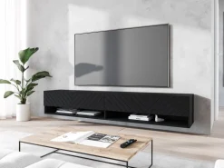 Szafki Rtv></noscript>BRATEX Czarna szafka wisząca RTV we wzorze jodełki AROMA