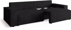 Kanapy I Sofy>BROMARKT Czarna sztruksowa kanapa z funkcją spania i pojemnikiem na pościel ADI