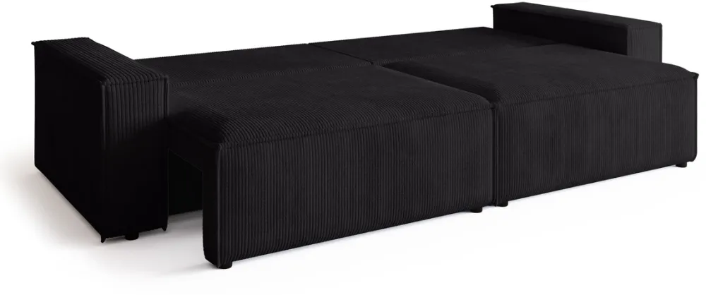 Kanapy I Sofy>BROMARKT Czarna sztruksowa kanapa z funkcją spania i pojemnikiem na pościel ADI