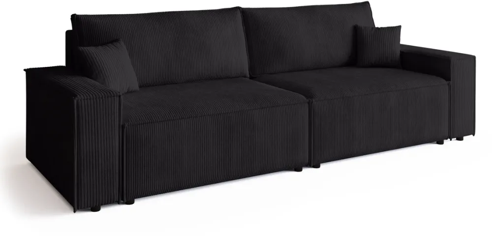 Kanapy I Sofy>BROMARKT Czarna sztruksowa kanapa z funkcją spania i pojemnikiem na pościel ADI