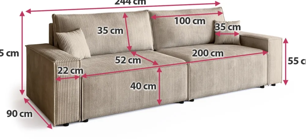 Kanapy I Sofy>BROMARKT Czarna sztruksowa kanapa z funkcją spania i pojemnikiem na pościel ADI