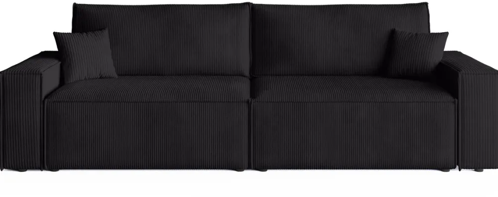 Kanapy I Sofy>BROMARKT Czarna sztruksowa kanapa z funkcją spania i pojemnikiem na pościel ADI