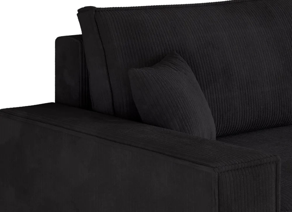 Kanapy I Sofy>BROMARKT Czarna sztruksowa kanapa z funkcją spania i pojemnikiem na pościel ADI