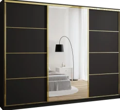 Zestawy Mebli Do Przedpokoju|Szafy Trzydrzwiowe>BROMARKT Czarna trzydrzwiowa szafa przesuwna 280 cm do sypialni GOLD NEW czarny