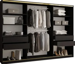 Zestawy Mebli Do Przedpokoju|Szafy Trzydrzwiowe>BROMARKT Czarna trzydrzwiowa szafa przesuwna 280 cm do sypialni GOLD NEW czarny