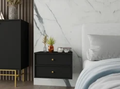 Szafki Nocne>Lempert Czarna wisząca szafka nocna do sypialni z szufladami 52 cm TOKEN czarny grafit