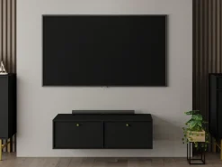 Szafki Nocne></noscript>Lempert Czarna wisząca szafka nocna do sypialni z szufladami 52 cm TOKEN czarny grafit