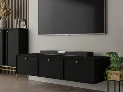 Szafki Nocne></noscript>Lempert Czarna wisząca szafka nocna do sypialni z szufladami 52 cm TOKEN czarny grafit