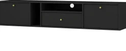 Szafki Rtv>Lempert Czarna wisząca szafka RTV z szufladą pod telewizor 180 cm TOKEN czarny grafit