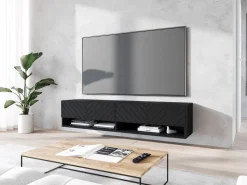 Szafki Rtv>BRATEX Czarna wisząca szafka RTV 140 cm AROMA jodełka