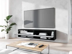 Szafki Rtv></noscript>BRATEX Czarna wisząca szafka RTV 140 cm AROMA jodełka