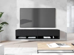 Szafki Rtv></noscript>BRATEX Czarna wisząca szafka RTV 140 cm AROMA jodełka