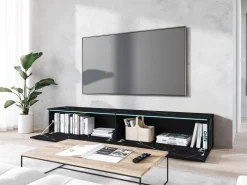 Szafki Rtv></noscript>BRATEX Czarna wisząca szafka RTV 180 cm podwieszana BROMI