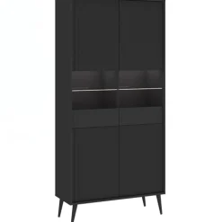 Zestawy Mebli Do Salonu>INTER MEBLE Czarna witryna do salonu 90 cm z ryflowanymi frontami BELLUNO antracyt