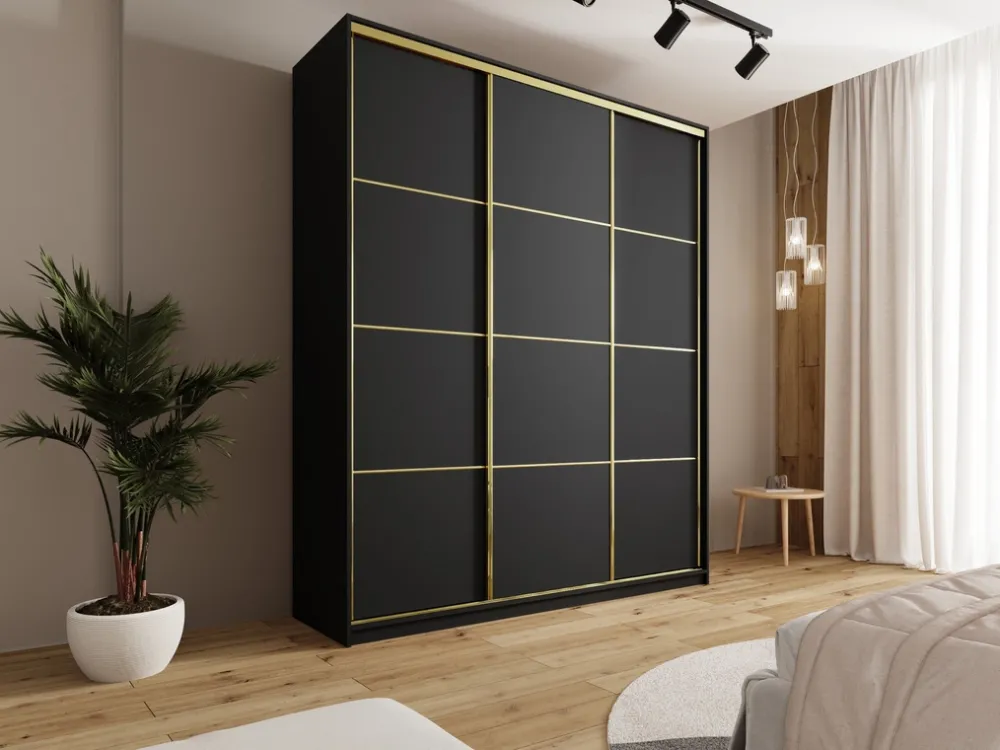 Szafy Trzydrzwiowe|Szafy Przesuwne>BROMARKT Czarna wysoka szafa przesuwna 200 cm GOLD NEW MAX czarny