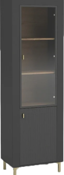 Zestawy Mebli Do Sypialni|Zestawy Mebli Do Salonu>DOLMAR Czarna wysoka witryna na książki do salonu 60 cm MISTY czarny