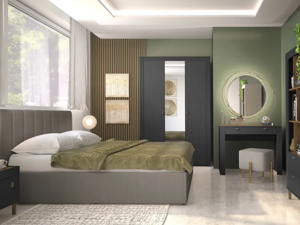 Zestawy Mebli Do Sypialni|Zestawy Mebli Do Salonu>DOLMAR Czarna wysoka witryna na książki do salonu 60 cm MISTY czarny