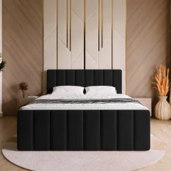 Łóżka Małżeńskie|Łóżka Ze Stelażem></noscript>BROMARKT Czarne łóżko do sypialni kontynentalne 160x200 cm z pojemnikiem DENVER DUO